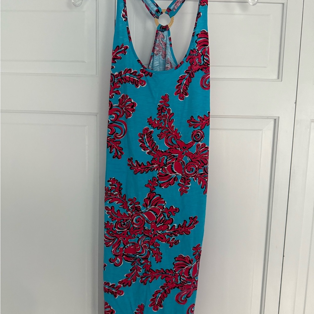 Vibrant Blue and Red Patterned Maxi Dress